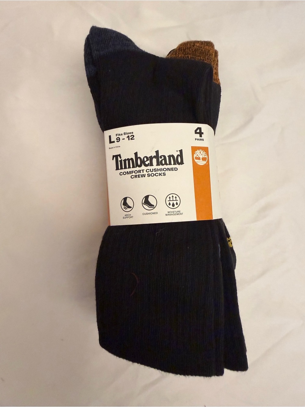 Timberland Black Crew Socks with Brown and Navy Accents - 4 Pack